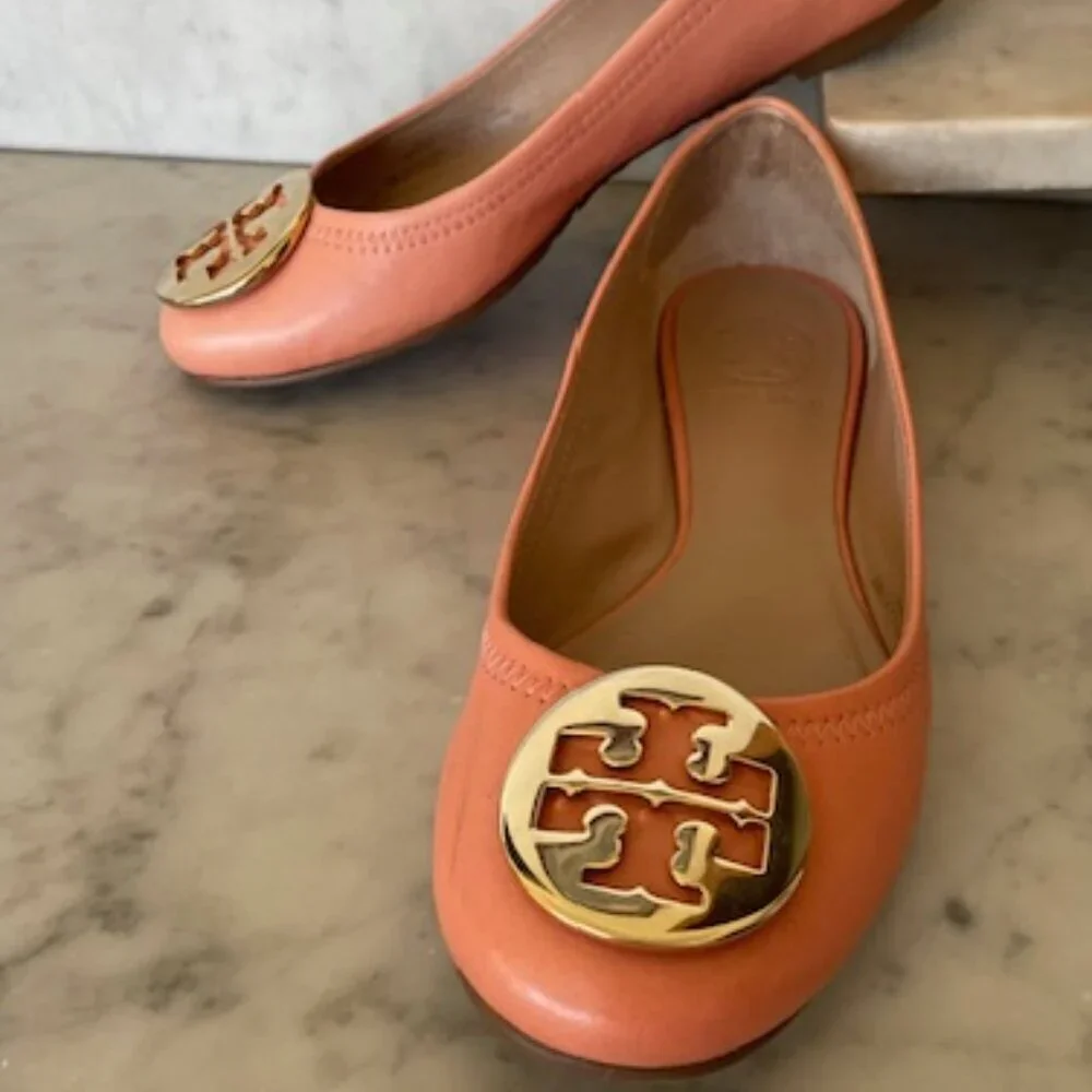 TORY BURCH Minnie Travel Ballet w/ Logo Soft Nappa Leather Sunshine 6